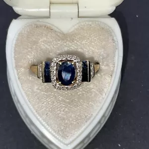 Anello vintage 10K originale zaffiro e diamanti taglia 9,75 - Foto 1 di 6