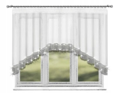 Fenstergardine Weiß Gardine 300/400x120 cm  Zirkonia Silber Band Fertiggardine - Bild 1 von 3