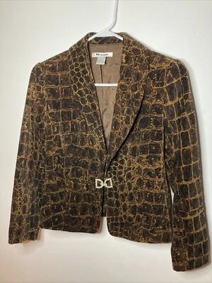 Chaqueta Blazer Vintage Años 90 Y2K Nygard Mujer Talla 10 Marrón Terciopelo Cocodrilo Estrás Foto 1 de 4
