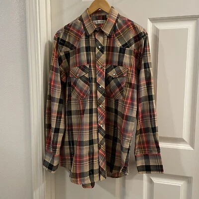 Мужская рубашка Roper размер средний с вышивкой в клетку на пуговицах вестерн с длинным рукавом - Изображение 1 из 4