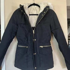 Topshop Basic schwarz Gr. 2 Baumwolle Jacke Parka abnehmbar weiß Kunstfell Kapuze Reißverschluss - Bild 1 von 23