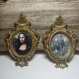 Par de pequeños marcos ovalados dorados ornamentados fotos Hong Kong Mona Lisa - Imagen 1 de 6