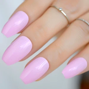 BALLERINA *FROSTING* Full Cover Pink Coffin 24 Nails Tips Press On Glue Set! - Picture 1 of 3