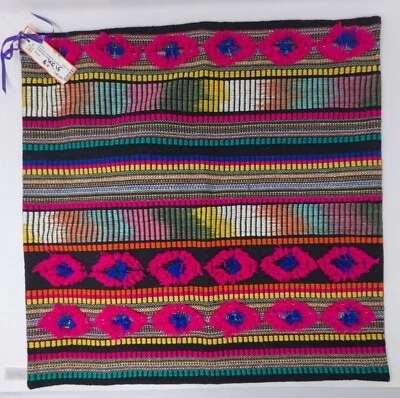 New Embroidered Cotton Tapestry Pillow Cover 20 x 20 Inches Square Bright Vivid  - Image 1 of 2