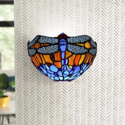 Antique Tiffany Style Dragonfly Wall Lamp Handcrafted Stained Glass E27 Light - Image 1 of 4