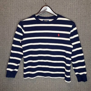 Polo Ralph Lauren Tshirt Youth Large Blue White Striped Longsleeve Embroidered  - Picture 1 of 7