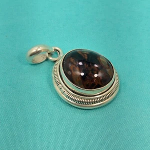 Vintage 925 Sterling Silver Natural Pietersite Oval Pendant 22.3g - Picture 1 of 3