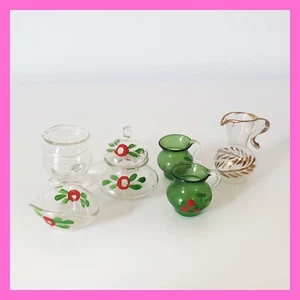 Vintage Artisan Miniature Dollhouse Blown Glass Jar Pitcher Mugs Judy Berman - Picture 1 of 6