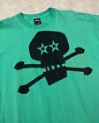 Vintage Stussy Skull Cross Bones Printed Front Back 2000s Green T Shirt XL