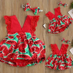 Baby Girls Watermelon Romper Toddlers Outfits Infant Jumpsuit With Headband Set - Picture 1 of 10