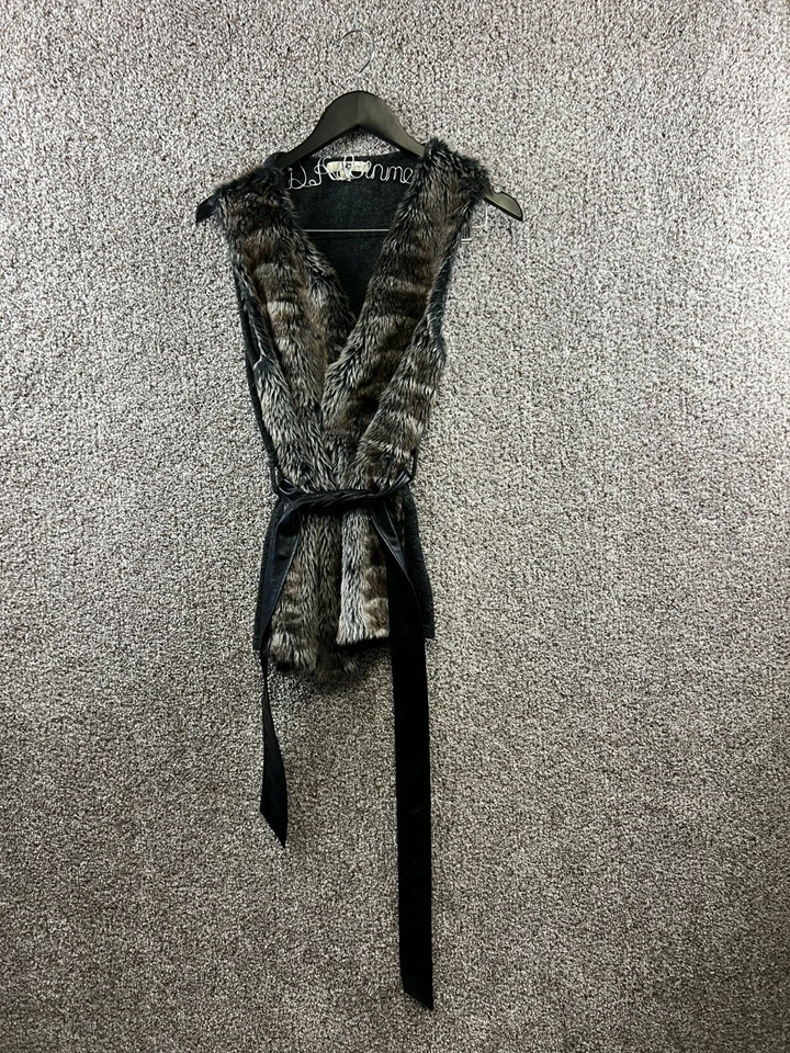 YA Los Angeles Faux Fur Vest Women's Size L Faux Fur Open Front Belted Vest  - Image 1 of 4
