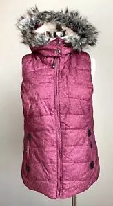 Green Tea Jacket M Purple Sleeveless Vest Soft Fleece Lined Hood Faux Fur - Picture 1 of 6