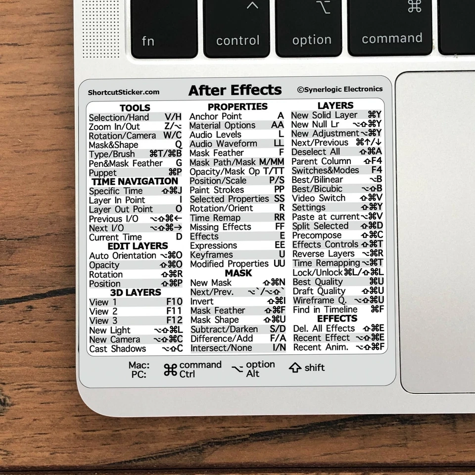 Adobe After Effects Reference Guide Shortcut No-residue Vinyl Sticker Mac/PC - Image 1 of 1