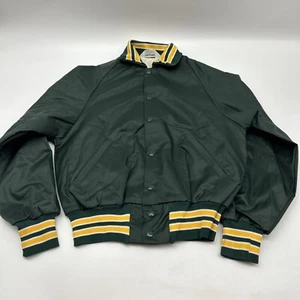 VINTAGE 80s Don Allison Athletic Green Satin Sports Bomber Jacket Men’s Size S - Picture 1 of 9