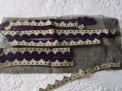 Galon brodé et appliqué sur velours garniture veste ancien 1900  - Photo 1/4