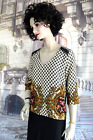 Suncoo Paris Blouse Top Size 6 Black Designs On Ivory Floral Gold And Rose