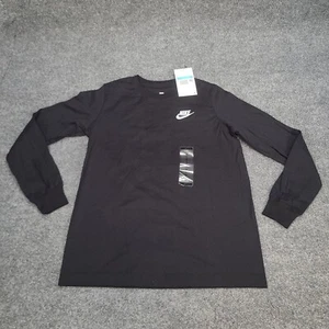 Nike Shirt Kids Medium Black White Embroidered Futura Long Sleeve Boys Youth Tee - Picture 1 of 10