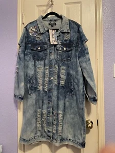 NWT THRILL Distressed/Torn Long Sleeve Denim Coat - Picture 1 of 8