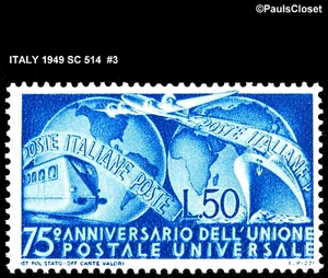 ITALIA 1949 SC 514 75º ANN. DE UPU 50 l BRILLANTE ULTRA MVLH OG F/VF #3 - Imagen 1 de 2