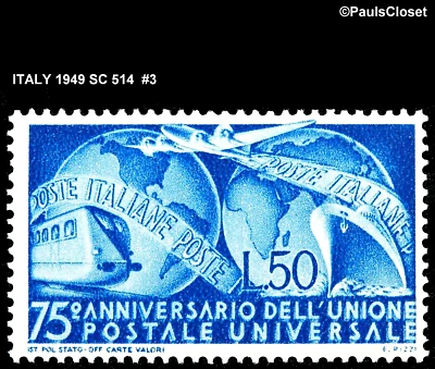 ITALY 1949 SC 514 75th ANN. OF UPU 50 l BRIGHT ULTRA MVLH OG F/VF #3 - Image 1 of 2