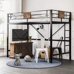 Loft Bed Twin Size with Ladder and Guardrail,Rustic Design,Metal Slats Support N - Picture 1 of 12