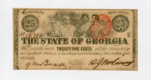 1863 Cr.15B 25c The State of GEORGIA Note - CIVIL WAR Era AU / Unc. - Picture 1 of 2