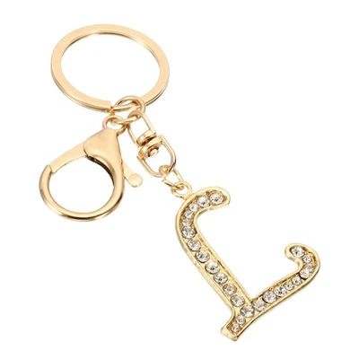 Lindo Llavero Letra Inicial Letra L Dije con Diamantes de Cristal Dorado Foto 1 de 4