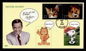 DR WHO 2002 FDC SPAY OR NEUTER ANIMAL CAT/DOG BGC CACHET COMBO M60521 - Picture 1 of 2
