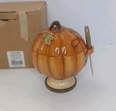Harvest Home Pumpkin Dip Bowl And Spreader Set Thanksgiving Fall Footed - Image 1 of 4