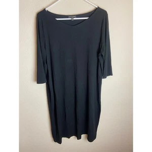 Vestido Eileen Fisher, negro, manga 3/4, mezcla de viscosa, para mujer, talla grande - Imagen 1 de 6