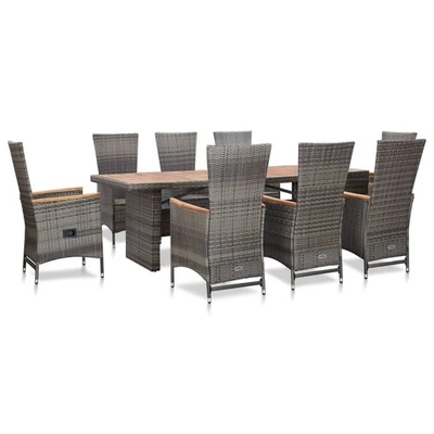 Patio Dining Set Set of 9 Grey PE rattan Large Patio Dining Set vidaXL - Image 1 of 4