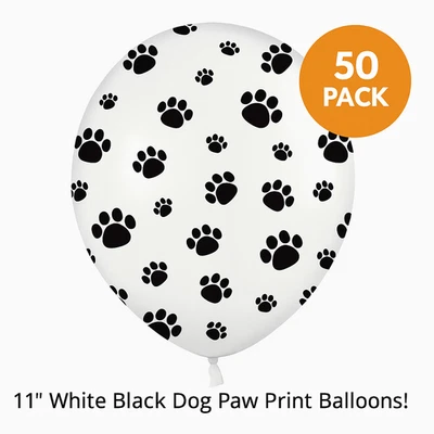 50 PAW FOOT PRINTS BALLOONS 11" White Black Dog Puppy Cat Latex Animal Pack Bag - Image 1 of 4
