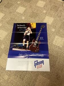 Affiche promotionnelle vintage Gibson USA ANGUS YOUNG - AC/DC - SG Collection 1993 18x24