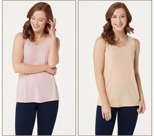 Susan Graver 2 Pack Liquid Knit Tanks Shirt Rose Blush Nude S New - Picture 1 of 4