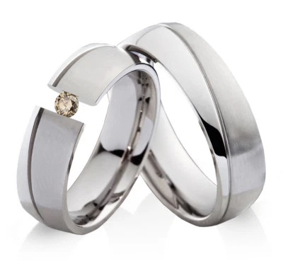 2 Eheringe Trauringe mit echtem Diamant Verlobungsringe aus Edelstahl ELB7 - Bild 1 von 4