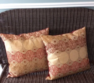 Pier One Harvest Gold~Red~Yellow Textured Circles Throw Pillows 17"x17" Zippered - Picture 1 of 7