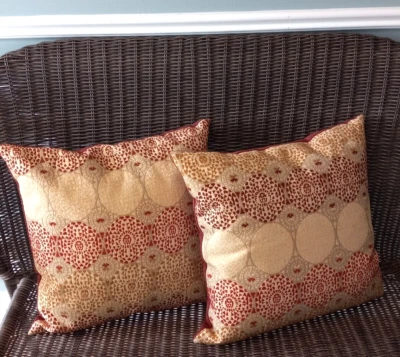 Pier One Harvest Gold~Red~Yellow Textured Circles Throw Pillows 17"x17" Zippered - Image 1 of 4