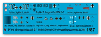 PEDDINGHAUS-DECALS Peddinghaus Decals 1/87 1648 6 verschiedene Stug III G-F