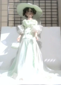 HAUNTED VINTAGE? BEAUTIFUL 27" Porcelain Doll CRACKER BARREL Green Gown & Hat - Picture 1 of 16