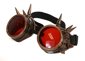 Red Lens Victorian Steampunk Spike Goggles Glasses Welding Cyber Punk Cosplay  - Picture 1 of 8