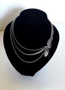 LOLLIPOPS COLLIER FANTAISIE A TROIS CHAINES METAL FEATHER BLACK ARGENTE - Picture 1 of 9
