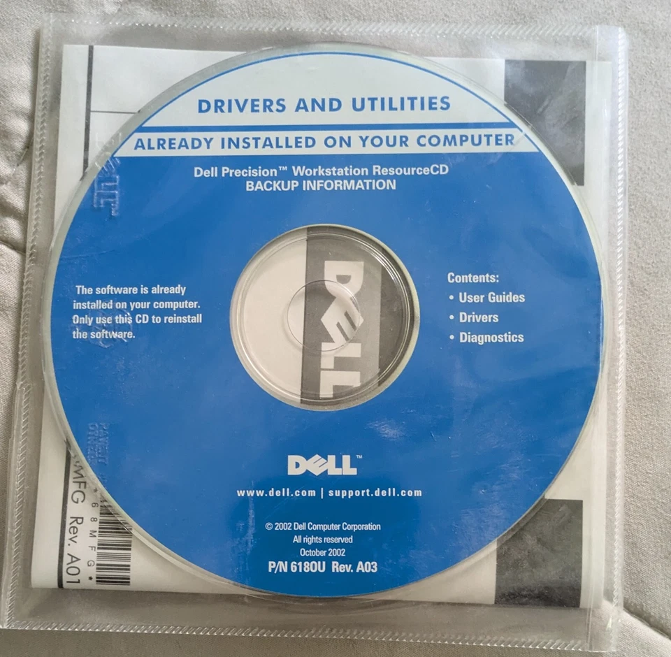 DELL Precision Workstation Resource CD  Backup Information P/N 6180U Rev .A03 - Image 1 of 1