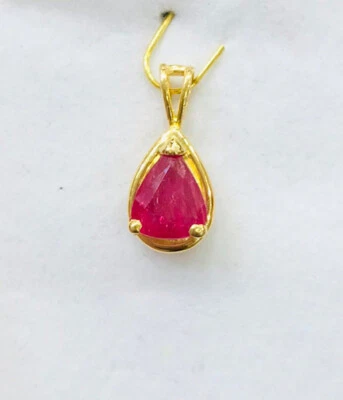 14K Solid Yellow Gold Pear Pendant  W/Natural Pear Ruby 1.25CT1.45GM - Image 1 of 4