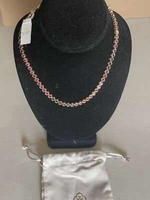 KENDRA SCOTT CARMEN GOLD TENNIS NECKLACE IN RUBY MIX 17” - Image 1 of 4