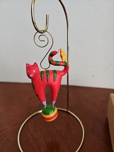 Dept 56 Christmas Ornament Red Cat on A Ball Whimsical Quirky Glitter - Picture 1 of 4