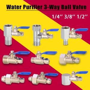 Ball Valve Fitting 3-Way Water Valves Connector 1/4'' 3/8'' 1/2'' Male/Female - Picture 1 of 19