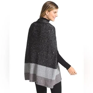 Chico’s Color Block Brillante Capa S/M Tejido Poncho Mantón Gris Plata Boho Acogedor - Imagen 1 de 6