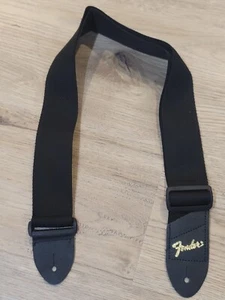 GUITAR STRAP FENDER BLACK w/ GOLD LOGO Adjustable 2" - Picture 1 of 4