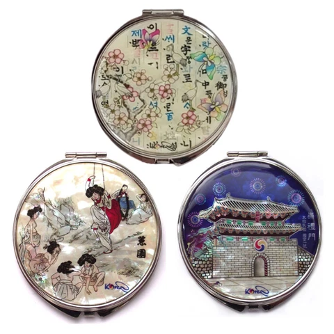 Mini Hand Mirror Korean Traditional Culture Design Natural Mother-of-pearl Gift Cover