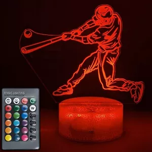 Baseball Swing LED Night Light w/ Remote Control - 16 Colors, 5 Modes, Dimmable - Picture 1 of 9